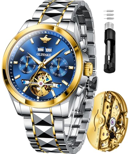 Image of OLEVS GELATU Mens Watch Automatic Tourbillon Wristwatch Skeleton Mechanical Self Winding 50M Waterproof Sapphire Crystal Square Male Watches Yellow /White /Black /Green