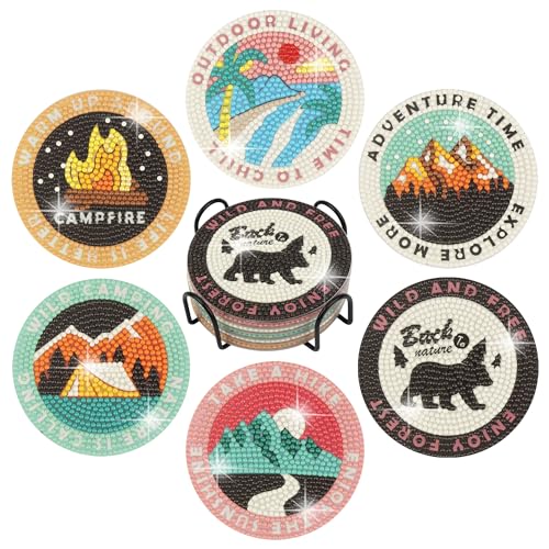 Temlum 6 Pcs Diamond Painting Coasters Kit with Holder