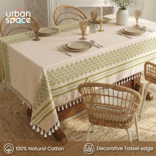 Image of Urban Space 100% Cotton Square Dining Table Cover, Printed Anti Skid Table Cloth for Dining /Center Table, for Upto 4 ft x 4 ft Table (Size - 48 inch x 48 inch - Square, G Border Green)