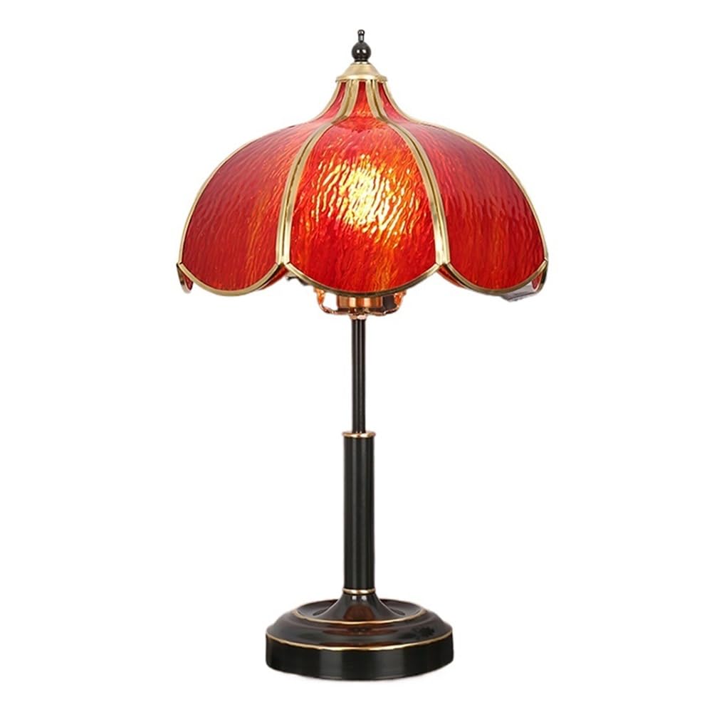 Z4T8M2K6G5 Bedside Lamp Vintage Glass Table Lamp Bedroom Study Living Room Brass Stained Nightstand Lamps(Red,Small)