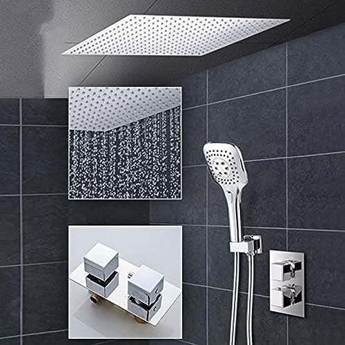 DRFGNF Juego de grifos de Ducha termostáticos de 2 vías, Cabezal de Ducha de Lluvia Ultrafino, Ducha de Mano de 3 vías, Grifo Mezclador termostático de una Sola manija, Juego Completo de 16 Pulgada