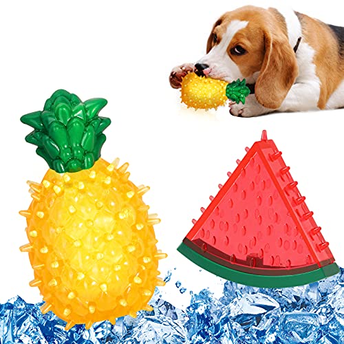 VavoPaw Dogs Teether Cooling Chew Toys, Freezable Pet Teething Toys, Summer Dogs Ice Chewing Toys, Aquatic Fetch Dogs Treats Toys for Puppies, Small & Medium Dogs, Watermelon + Pineapple Set