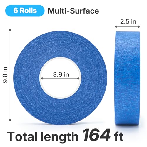 Image of OWLKELA 6 Rolls Blue Painter's Tape 1inch, 164 Feet, Easy Removal, No Residue, Ideal for DIY & Painting Projects