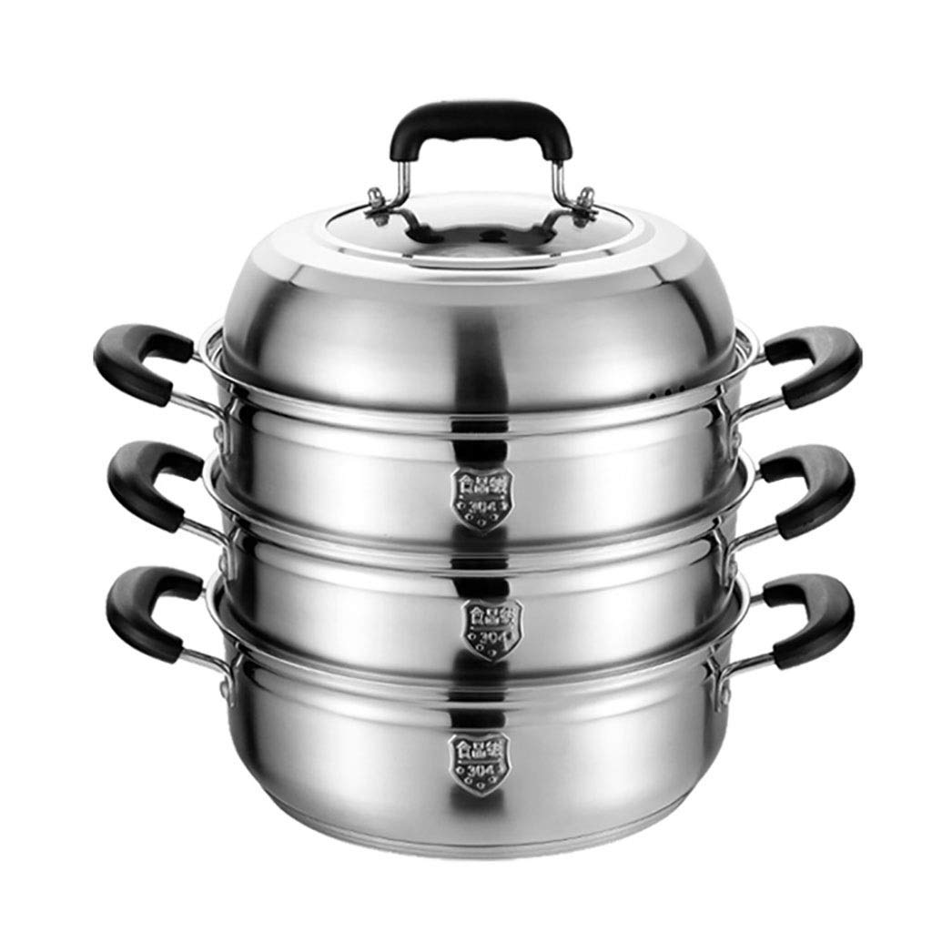 IUokLU Stock pot/3-layer Steamer, Commercial/Household 304 Stainless Steel Soup Pot, for Gas Stove/Induction Cooker,32cm,32cm(28cm)
