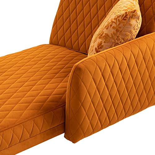 Latifolia Contemporary Velvet Accent Loveseat Chair, Adjustable Multifunctional Sofa With Rose Gold Metal Feet, Futon Sofa Bed For Living Room, Bedroom, Orange #TOP5