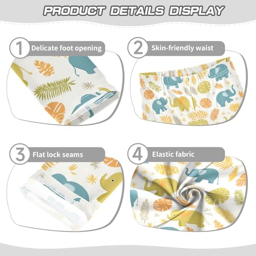 Wusikd Cute Elephants Girls' Leggings Toddler Doodles Jungle Leaves Kids Yoga Pants Dance Active Tights 4T3