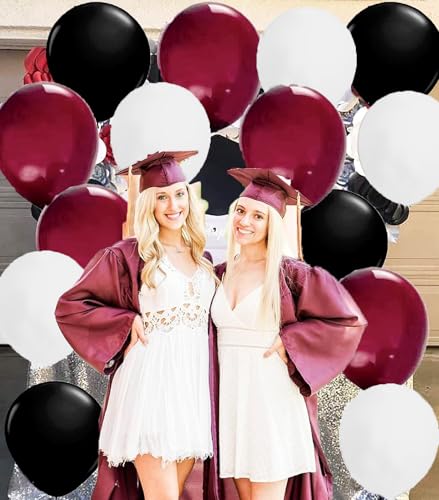 Image of Graduation Decorations Maroon Black 2026 /Burgundy Black Graduation Party Decorations /30Pcs Burgundy White Balloons /Maroon Party Decor Birthday Wedding (Pack of 3)