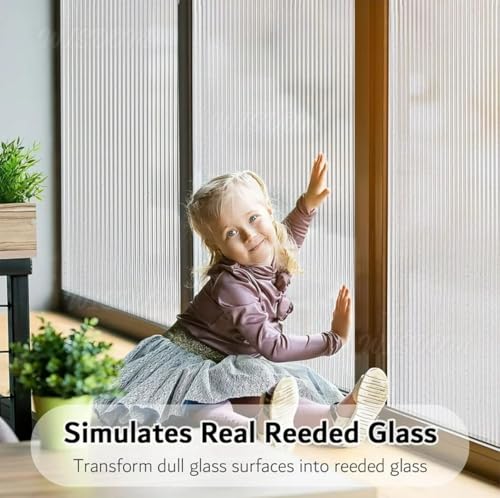 Image of WISDOM Privacy Window Film Frosted Glass Film Glass Film No Glue Anti-UV Window Sticker Non Adhesive for Privacy Office Meeting Room Bathroom Living Room (Fluted Frosted, 12 x 80 inch)
