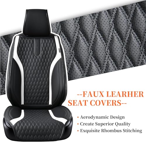 Image of Coverado Front Seat Covers, 2PCS Waterproof Seat Covers for Cars, Car Seat Cushion Waterproof Leather Car Seat Protector, Driver Seat Cover Universal Fit for Most Sedans SUV Truck Black&White
