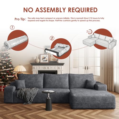 Image of Boneless Couch, Modular Sectional Couches for Living Room, U-Shaped Cloud Couch Sofa with Deep Seat, Fluffy Corduroy Upholstered Corner Sofa