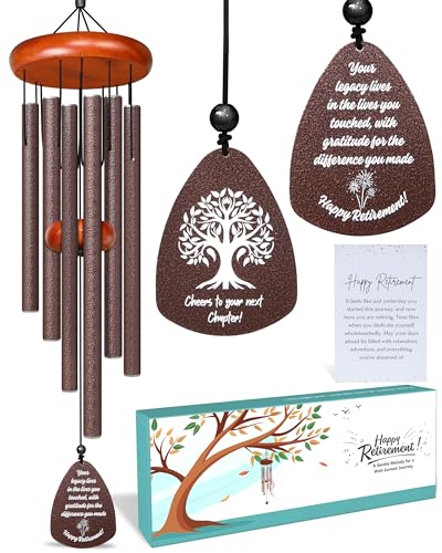 Happy Retirement Wind Chimes that Celebrate Your Next Beginnings with Harmony - Cool Retirement Gift for Woman Men Teacher Coworker Boss - Meaningful Garden Decor - Best Friend Wind Chimes for Women