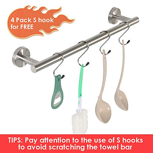 TocTen Bath Towel Bar - Thicken SUS304 Stainless Steel Towel Rack for Bathroom with 4 S Hooks, Bathroom Accessories Towel Rod Heavy Duty Wall Mounted Towel Holder (16IN, Brushed Nickel) TocTen Bath Towel Bar - Thicken SUS304 Stainless Steel Towel Rack for Bathroom with 4 S Hooks, Bathroom Accessories Towel Rod Heavy Duty Wall Mounted Towel Holder (16IN, Brushed Nickel)
