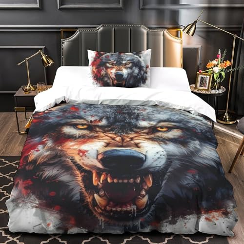 Housses de couettes 2 pièces 135x200cm imprimé loup 3D microfibre - 4