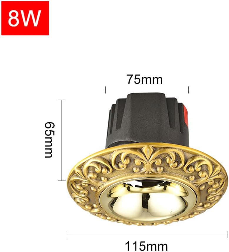 8W LED Recessed Lighting, Adjustable Angle Recessed Light Fixtures, Three Color Dimming Brass Spotlight, Ceiling Downlight Lighting Fixtures for Bedroom Living Room Dining Room