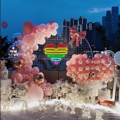 Image of ENUOLI Acrylic Heart Neon Sign Rainbow Heart Neon LED Light for Wall Decor | USB Powered Dimmable Decor Lamp,Rainbow Heart LED Night Light for Valentine's Day,Wedding,Birthday,Party,Club,Lover Gift