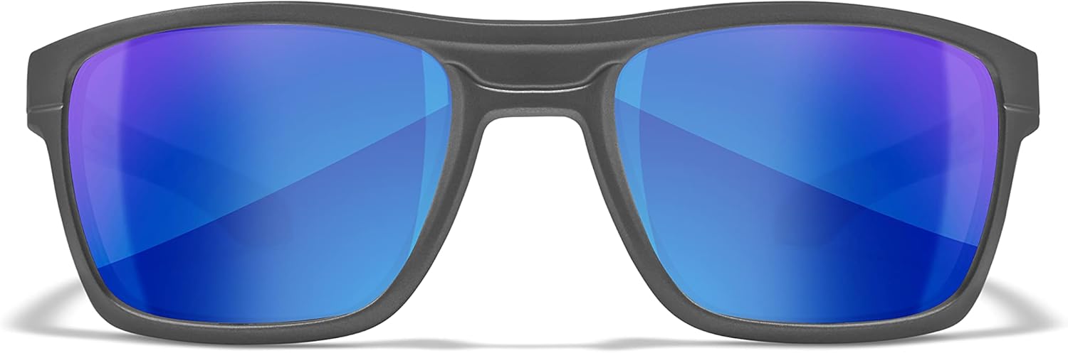 Wiley X Kingpin Captivate Polarized Sunglasses, Safety Glasses for Men and Women, UV Eye Protection for Shooting, Fishing, Biking, and Extreme Sports, Matte Graphite Frames, Blue Mirror Lenses