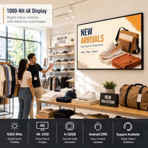 Image of 32 inch Wall-Mounted Digital Signage Display, 4K Menu Board