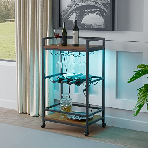 Boss Premium® Barusa™ Led Bar Cart For Home Mini Portable Wine Bar Coffee Carts Small Mobile Serving Stand Liquor Beverage Drink Tea Alcohol Kitchen Rolling Cart - Designed In Usa (Patented) #TOP3