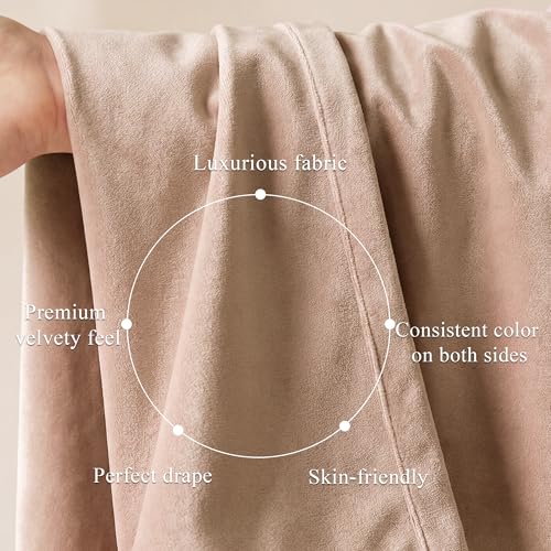Image of Blush Beige Velvet Curtains for Nursery Girls Room, W52xL100, 2 Pcs | Super Soft Velvet, Privacy Window Drapes, Elegant Home Decoration for Living Dining Room, Office, Living Room, Bedroom