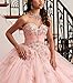 EverLove Quinceanera Dresses Sweetheart Crystal Beaded Lace Appliques Tulle Ball Gown Pink US22