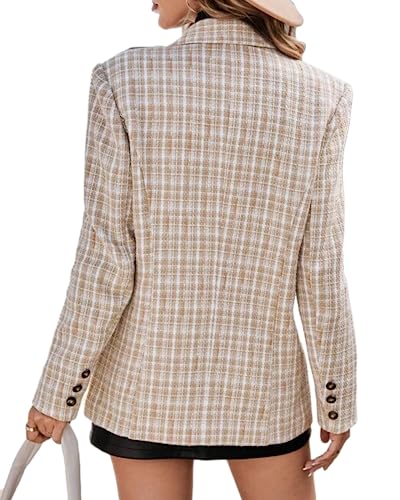 Mina Self Plaid Tweed Blazer Jacket for Women 2024 Fashion Elegant Open Front Casual Work Office Pocket Suit Coat(S-XXL)3