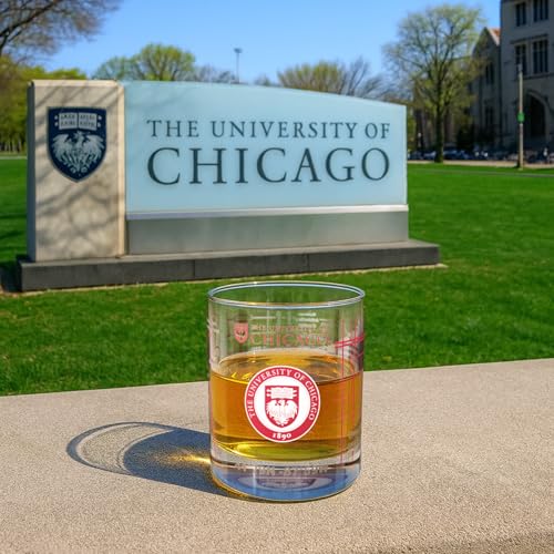 Image of Greenline Goods - University of Chicago Maroons College Whiskey Glasses (Set of 2), 10 oz - Full-Color Logo + Campus Map