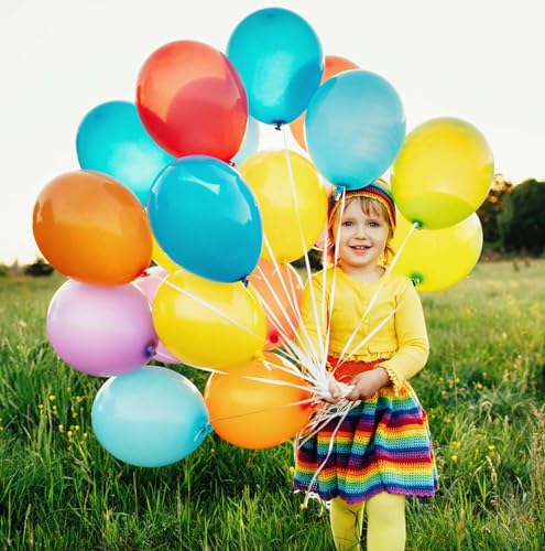 Image of KALOR 12 Inch Rainbow Balloons, 50 Pcs Latex Helium Balloons for Kid's Birthday Party, Baby Shower, Wedding, Graduate Party Decorations