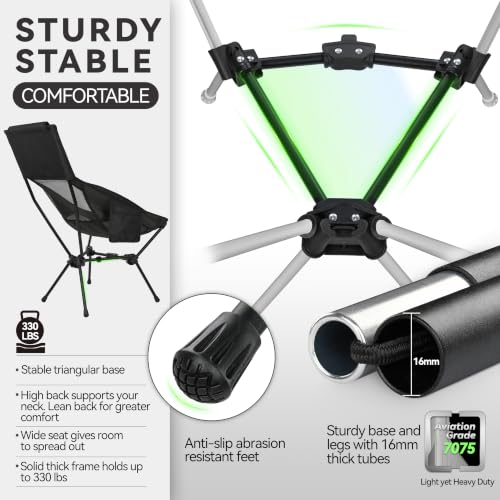 Image of MARCHWAY Lightweight Folding High Back Camping Chair with Head Support, Stable Portable Compact for Outdoor Camp, Travel, Beach, Picnic, Festival, Hiking, Backpacking (Highback Black)