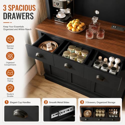 Image of MU 71 inch Kitchen Pantry Cabinet with Charging Station, Kitchen Hutch, Black