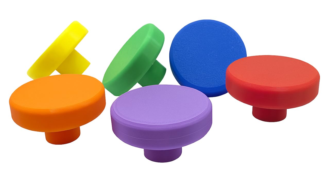 Door Stay 6 Pack Rainbow Door Knobs - Pull Handles 4 cm – Red, Orange, Yellow, Green, Blue & Purple – Round Cupboard, Wardrobe & Drawer Knobs – Colourful Modern Furniture Handles