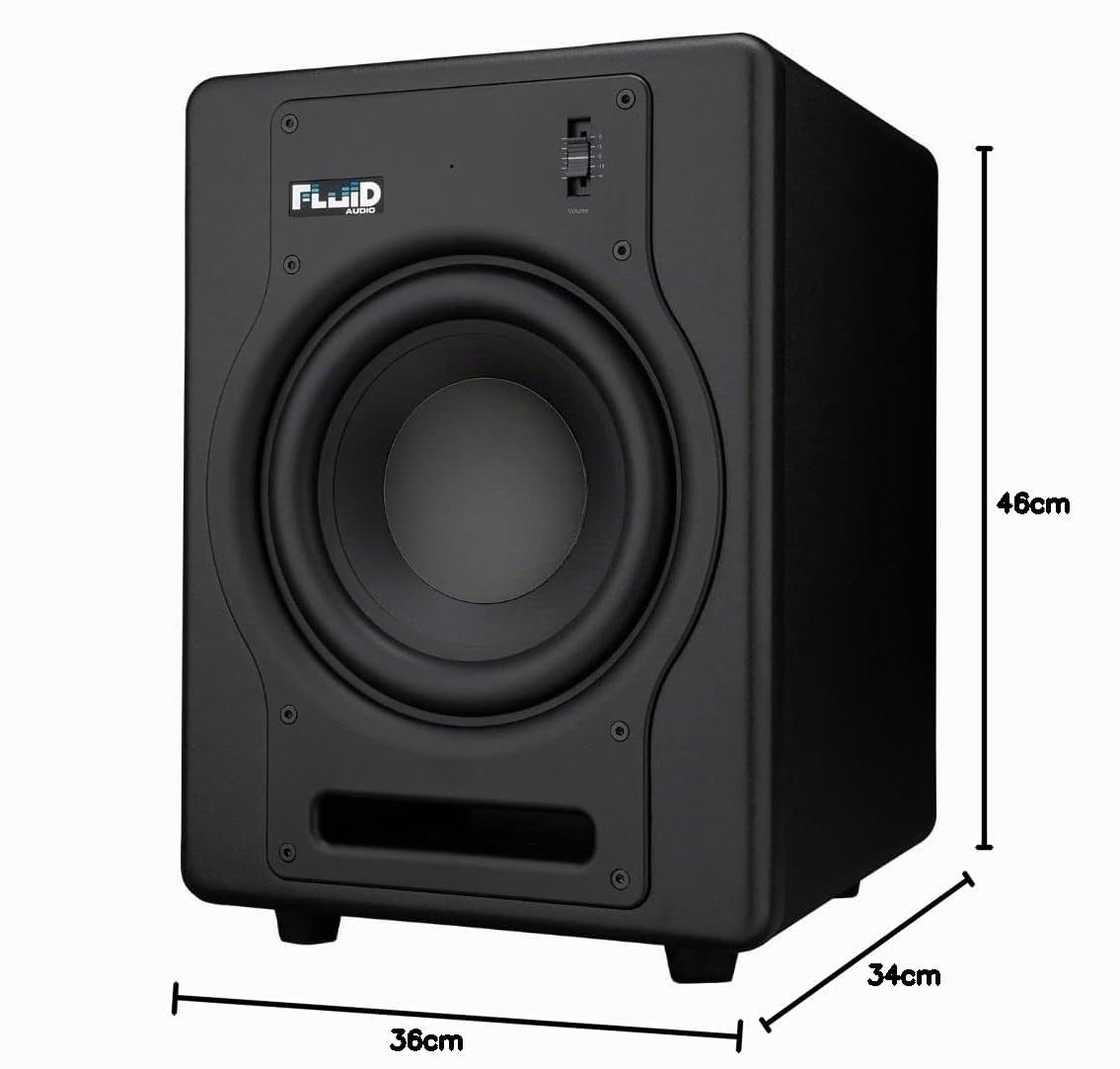 Fluid Audio F8S Subwoofer de studio actif (amplificateur de classe D 200W, réponse en fréquence 30-200Hz, compact et puissant, avec pédale de contrôle des basses),Noir