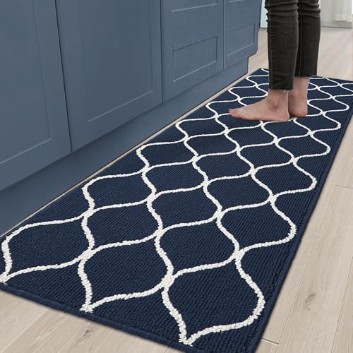 COSY HOMEER 23.6x71 Inch Kitchen Rug Mat, Soft Absorbent Runner Rugs for Kitchen Front of Sink, Non Slip Washable Kitchen Mat for Floor, Blue 23.6 x 71 Inch Blue