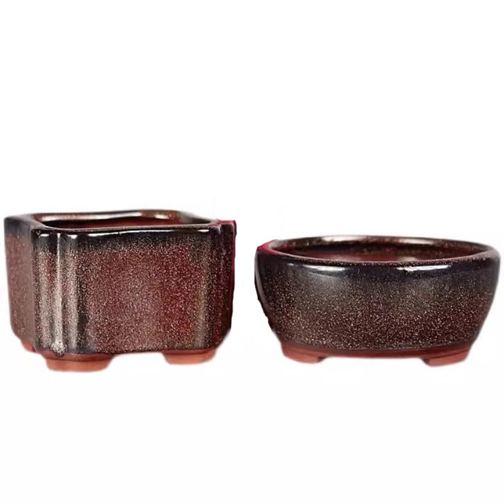 Gelasige One Color Flower Pots Plant Pots Purple Clay Color Glaze Flower Pots Miniature Pots Set Of 2 Pieces Succulent Miniature Pots Sand Gold Glaze Green Plant Pots Outdoor Flower Pots