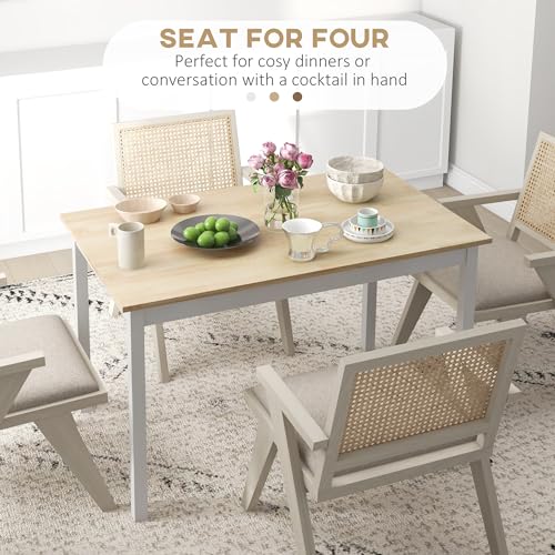 HOMCOM Dining Table for 4, Solid Wood Farmhouse Kitchen Table for Living Room, Dining Room, 120 x 75 x 75cm, Natural - Image 4