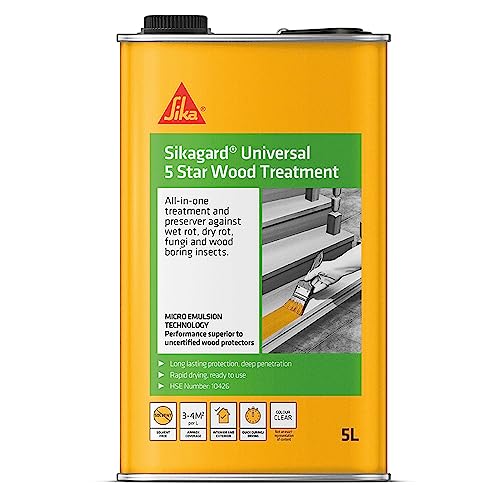 Sika Sikagard Universal 5 Star Wood Treatment All-In-One Treatment For Wet Rot Dry Rot Fungi and Wood Boring Insects Clear 5 Litre