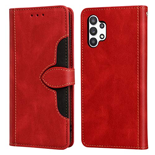Hohosb Funda Samsung Galaxy A32 5G,Funda Piel para Samsung Galaxy A32 5G Premium Flip Billetera Funda de Cuero[2 Ranuras para Tarjetas][Función de Soporte][Cierre magnético]-Rojo Cover