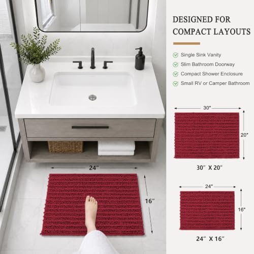 Image of Arotive Luxury Small Bathroom Rugs 24x16, Extra Soft Thick Absorbent Shaggy Chenille Bath Rugs, Machine Wash Dry, Bath Mats for Bathroom Floor, Tub and Shower, Home Decor Accessories, Red