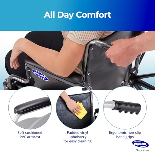 Invacare Wheelchairs for Adults, Flip-Back Padded Desk-Length Arm, Swing-Away Footrests, Portable, Folding, Lightweight Design, Vinyl Upholstery, 18-Inch Seat, 300-lb Capacity Manual Wheelchair - Thumbnail 3