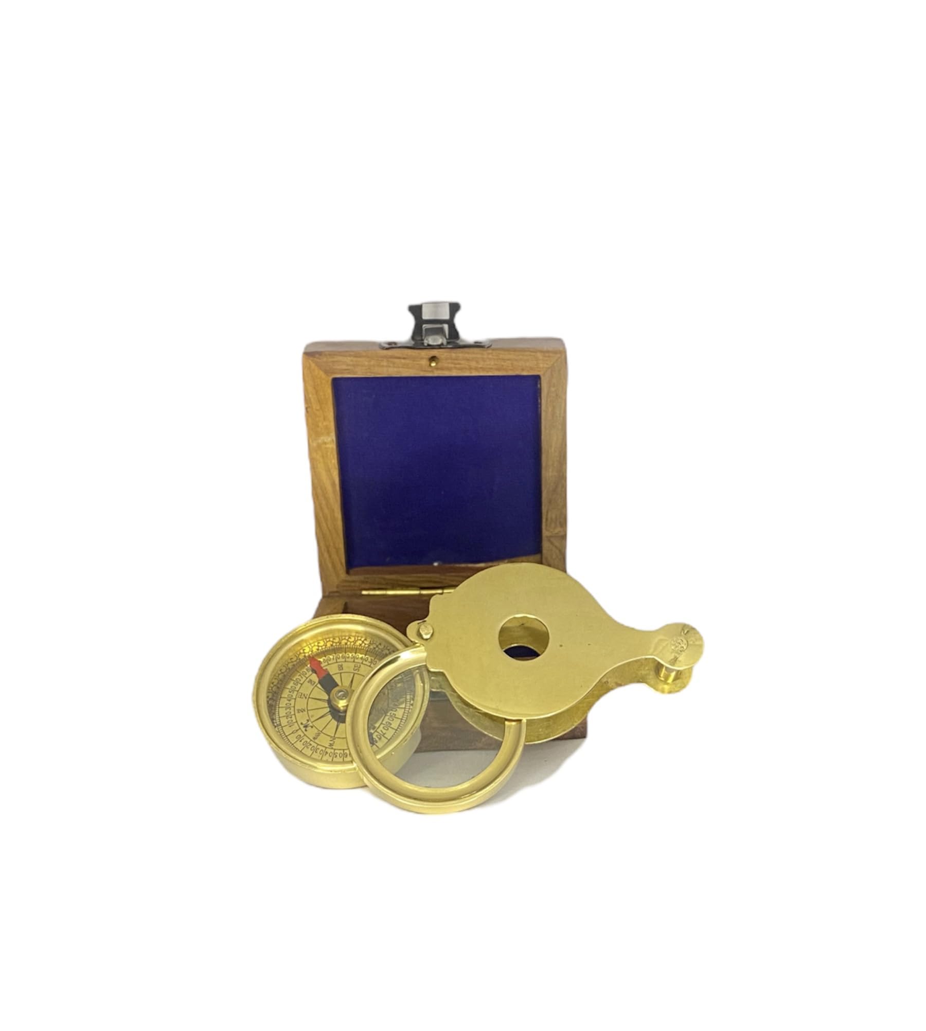 Discovery - Brújula náutica y lupa de latón con caja de palisandro hecha a mano, auténtica brújula náutica direccional marítima unisex regalo de navegación