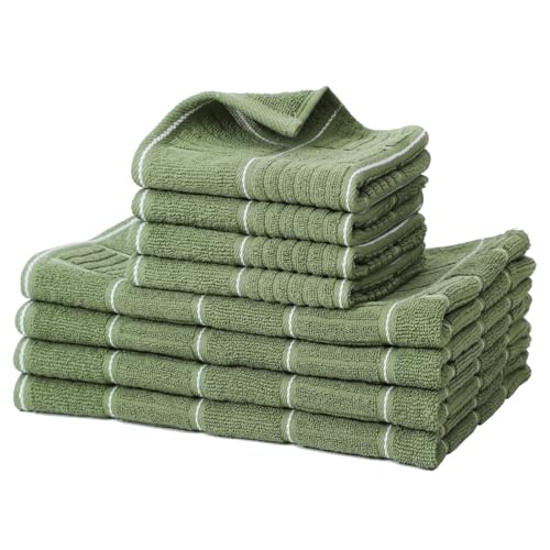 Glynniss Kitchen Towels and Dishcloths Set, Four Dish Towels 16x26 Inches, Four Absorbent Dish Cloths for Washing Dishes 12x12 Inches, Cleaning and Drying for Everyday Use Pack of 8 (Green)