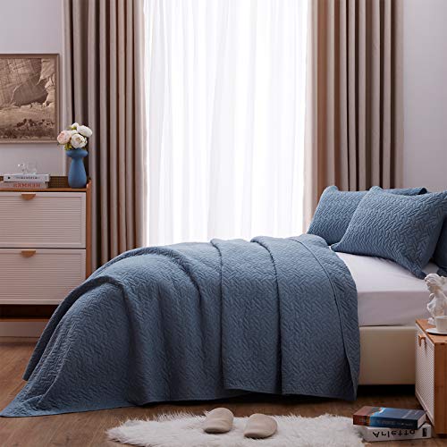 Sunstyle Home Quilt Set Full/Queen Size, Grayish Blue Chain Pattern Bedspread-90X96, Soft Lightweight Microfiber Coverlet, Luxurious Warm Bed Cover For All Seasons-3 Pieces(Includes 1 Quilt, 2 Shams) #TOP2