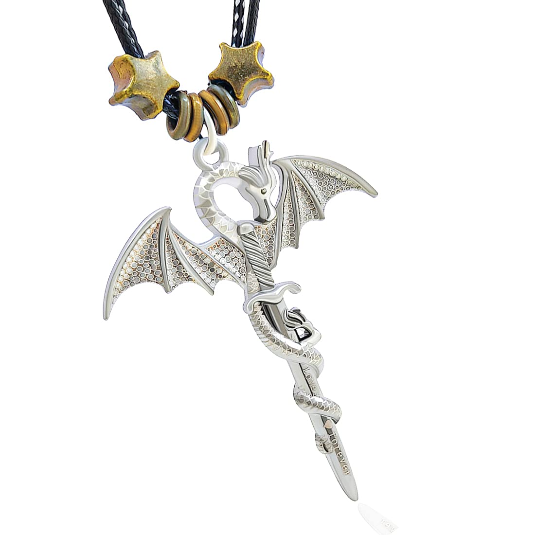 Oxidized Silver Dragon Pendant with Rope Leather Belt for Men/Boys/Husband & Unisex-image-30
