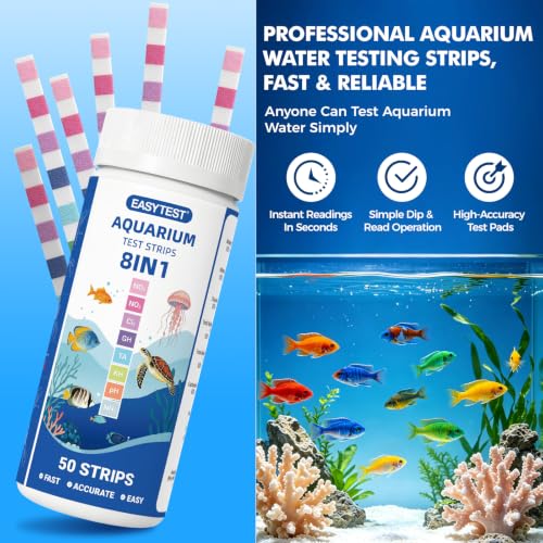 Image of EASYTEST 8-Way Aquarium Test Strips with Ammonia, 50PCS Fish Tank Test Kit