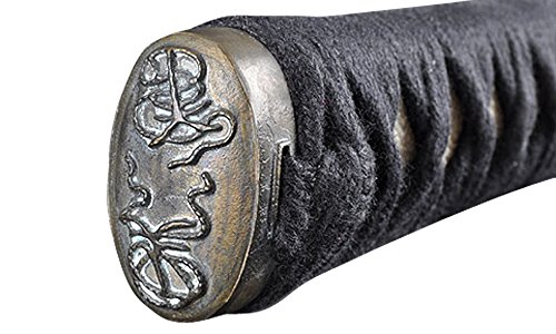 Handmade Sword - Fully Functional Samurai Wakizashi Sword, 1045 Carbon Steel, Hand Forged Heat Tempered, Full Tang, Sharp, Brass Musashi Tsuba, Black Scabbard #TOP4
