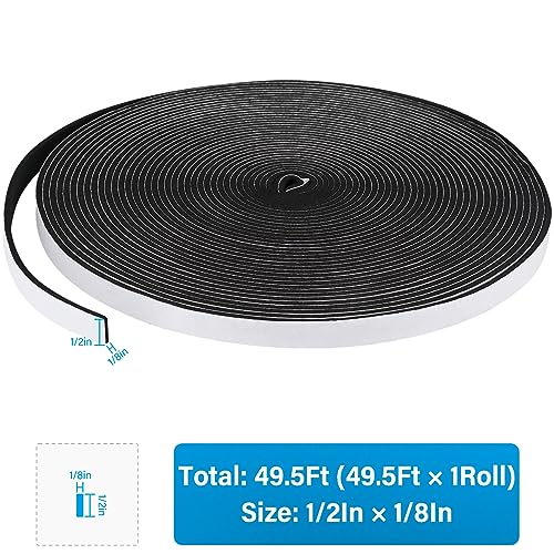 Image of DGSL Foam Weather Stripping, 1 /2 inch x1 /8 inch, 49.5Ft Door Window Seal Tape | Self Adhesive Weatherstrip AC Foam Tape for Window Gaps, Door Frame, Soundproof Insulation