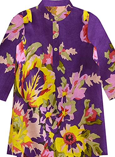 Image of A.T.U.N. (ALL THINGS UBER NICE) Boys Full Sleeve Cotton Floral Printed Kurta and Pyjama Set | Ethnic Clothing Set for Festival and Special Occasion | 2 Piece Set for Boys