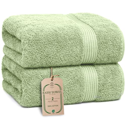 HomeBurg Luxe 2-Piece Bath Towel Set Large Soft Cotton Towels Absorbent Durable & Skin-Friendly Machine Washable 65 x 137 cm Sage Green