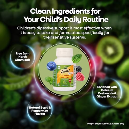 Image of Nature's Way Alive Kids Tummy Soothe Chewable Tablets with Calcium| Gentle Digestive Support for Children | 60 Veg Tablets