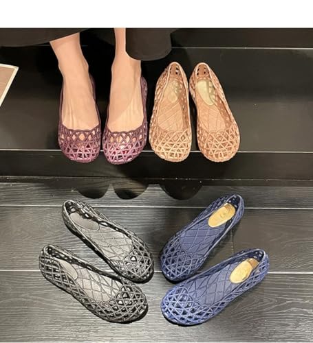 Jelly Mesh Ballet Flats for Women Wide Jelly Sandals Clear Hollow Water Slides Slip On House Slippers Foldable Lightweight Breathable Low Top Dressy Ballerina Shoes Summer Beach Party Cruise Vacation4