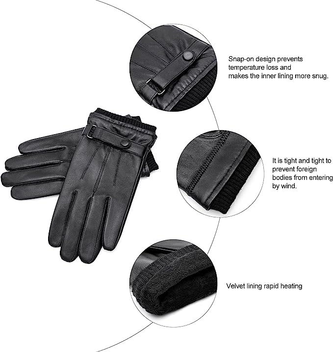 BISON DENIM Herren Thermo Winterhandschuhe Echtleder Handschuhe Touchscreen Lederhandschuhe Warme mit Fleece gefütterte Handschuhe Winddicht Wasserdicht
